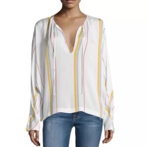 FRAME Denim Le Raglan Blouse Saffron Stripe Lace Up Peasant Blouse Sz S